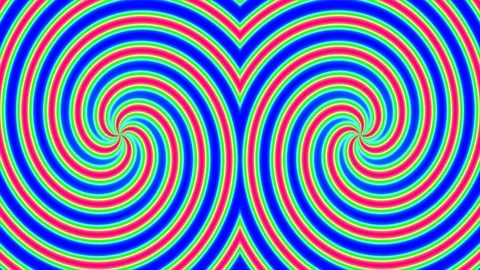 Hypnotic Dual Spiral Pattern with Vibrant Neon Gradient Colors Stock Footage 333084009