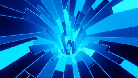 Hypnotic endless rotating tunnel with pattern of rectangle neon lights Stock Footage 159060519