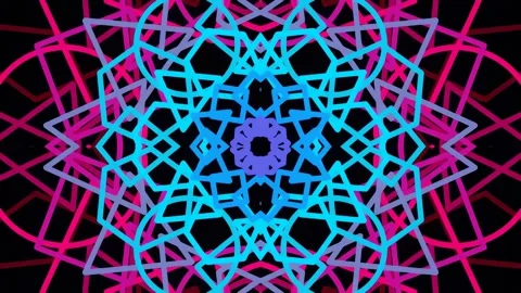 Hypnotic Geometric Mandala Pattern with Neon Lights. Stock Footage 341531104