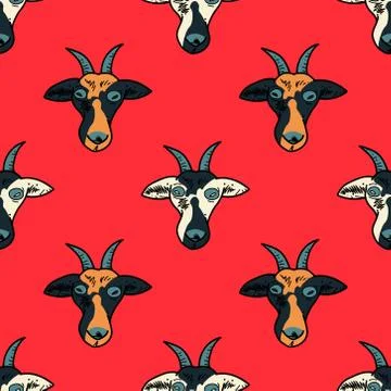 Hypnotic goat muzzle seamless pattern Illustrazione stock
