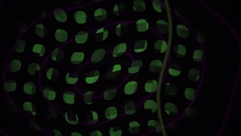 Hypnotic Green Circle Spiral Animation with Purple Lines on Dark Stock Footage 343728352