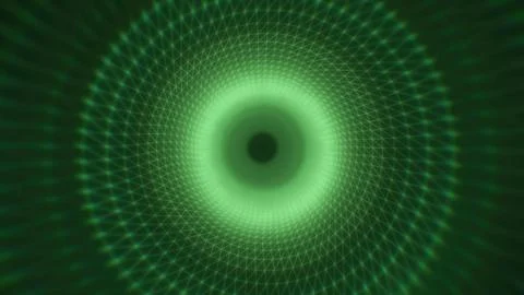 A hypnotic green vortex with a grid-like wireframe tunnel spiraling towards.. Stock Photos