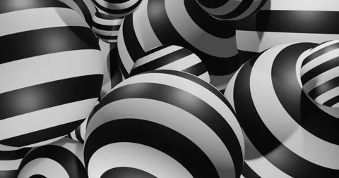 Hypnotic illusion of 3d balls with black and white lines Stock Footage 160914585