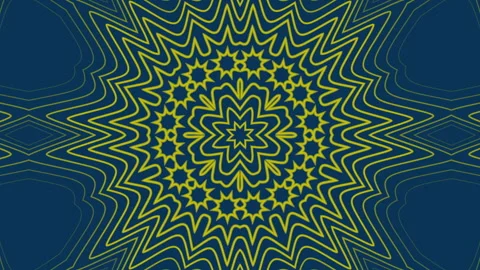 Hypnotic kaleidoscope pattern slowly rotates displaying intricate yellow and Stock Footage 303360788
