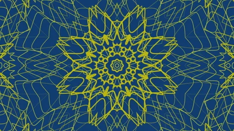 Hypnotic kaleidoscope visuals with yellow patterns on a blue background. Stock Footage 303361974