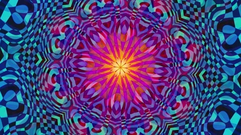 Hypnotic Kaleidoscopic Mandala Pattern with Shifting Orange, Blue, and Purple Stock Footage 302449765