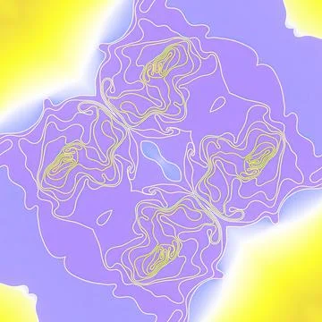 A hypnotic, kaleidoscopic pattern in soft lavender and golden yellow tones Illustrazione stock