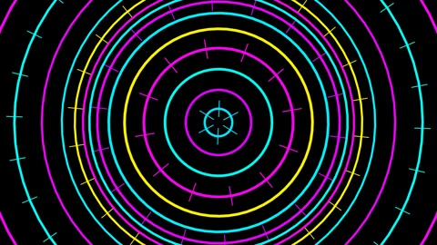 Hypnotic Mandala Concentric Circles Neon Expanding Vídeos de archivo 332544486