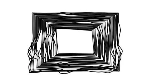 Hypnotic monochrome doodle square frame with moving lines. Stock Illustration
