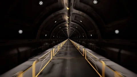 Hypnotic moving through dark sci-fi steel tunnel Vídeos de archivo 129268206