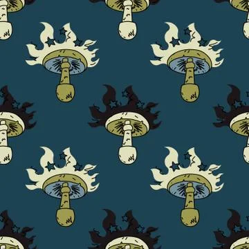 Hypnotic mushroom seamless pattern Stock Illustration