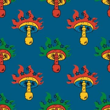 Hypnotic mushroom seamless pattern Stock Illustration