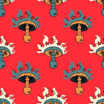 Hypnotic mushroom seamless pattern Stock Illustration