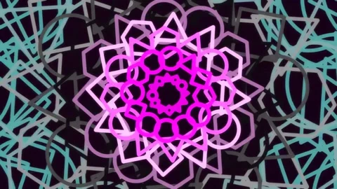 Hypnotic Neon Kaleidoscope Mandala Pattern Animation on Dark Background Stock Footage 342206084