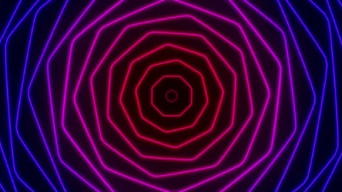 Hypnotic neon octagon tunnel loop with glowing geometric shapes Stock Footage 336061342