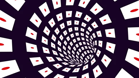 Hypnotic optical illusion tunnel looping with red and white geometric pattern Stock Footage 348501277