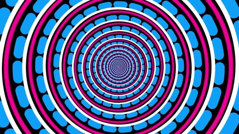 Hypnotic optical illusion tunnel with white, pink and blue psychedelic circles Stock-Footage 345260911