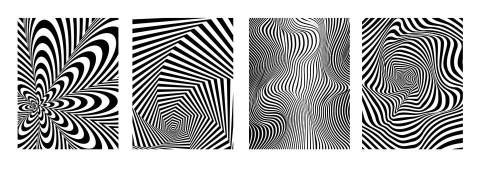 Hypnotic psychedelic patterns with swirling waves Stock Illustration