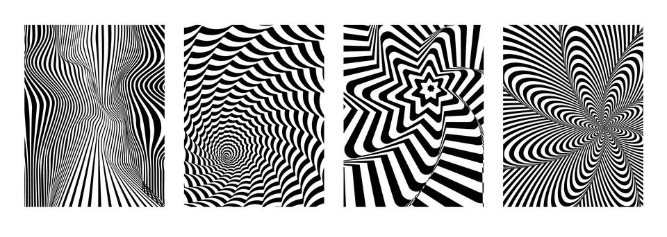 Hypnotic psychedelic patterns with swirling waves Stock Illustration