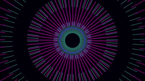 Hypnotic radial pattern with pulsating colors in dark space Stock Footage 344291387