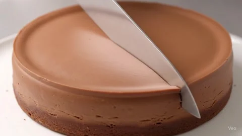 Hypnotic Rhythm: Knife Slicing Cake into Perfect Equal Pieces Video stock 314132290