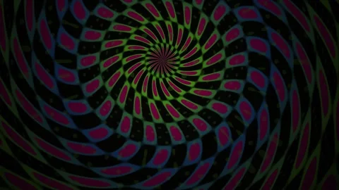 Hypnotic Rotating Spiral Pattern with Pulsing Neon Geometric Shapes. Stock Footage 341807780