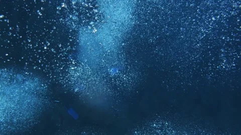 Hypnotic Scuba Diving Bubbles with Selective Focus Transition Stock Footage 332684015