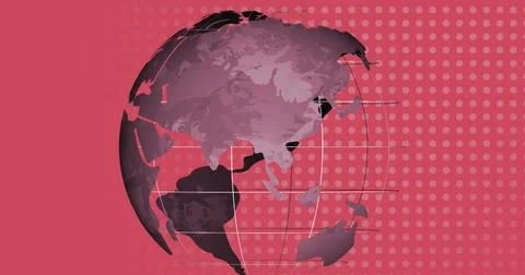 Hypnotic spinning globe over dots on pink in a seamless, abstract digital loop. Stock Photos