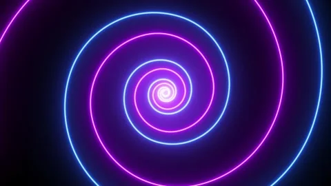 Hypnotic spiral animated glowing blue and magenta neon rotating swirl loop .. Stock Footage 345505485
