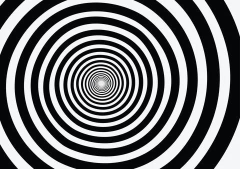 Hypnotic spiral pattern of black and white concentric circles creates a diz.. Stockillustratie