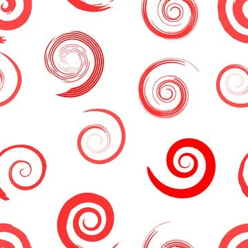 Hypnotic spiral shape icon. Seamless pattern. Abstract set of red swirl symbo Stock Illustration
