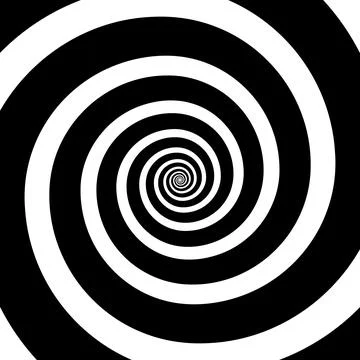 Hypnotic spirals background. Radial optical illusion. Black and white swirl Stock Illustration