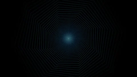 Hypnotic tunnel of blue geometric lines rotating slowly on black background.. 스톡 동영상 345572811