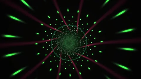 Hypnotic Tunnel of Glowing Green Lights and Red Laser Beams. Stock Footage 341807789
