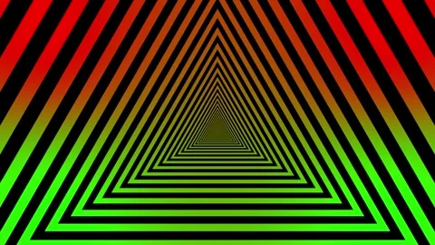 Hypnotic tunnel of triangles with red green and black gradient stripes animation Stock Footage 319826635