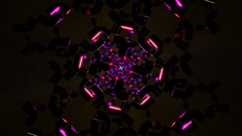 Hypnotic VJ Loop With Neon Rotating Geometry And Pulsating Lights Stock Footage 327531131
