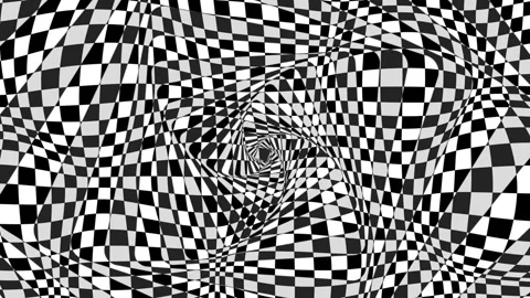 Hypnotic vortex rotating on morphing monochromatic chess texture Stock Footage 340108892