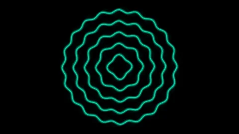 Hypnotic Wave Rings: Glowing Teal Concentric Ripples on Black Stock Footage 339181779