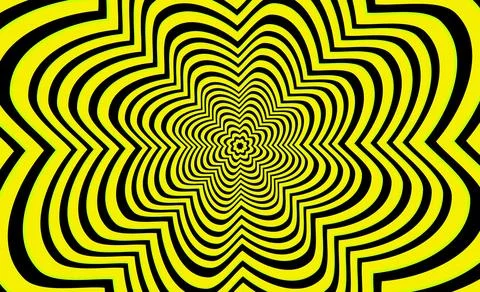 Hypnotic yellow black optical illusion background with concentric wavy shapes 스톡 일러스트