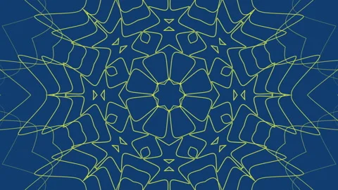 Hypnotic yellow lines form a rotating mandala on a dark blue background. Stock Footage 303363413