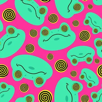 Hypnotoad pattern seamless. Toad with spiral eyes for hypnotizing backgroun.. Stock Illustration