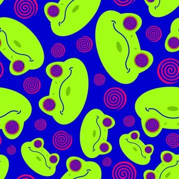 Hypnotoad pattern seamless. Toad with spiral eyes for hypnotizing backgroun.. Stock Illustration