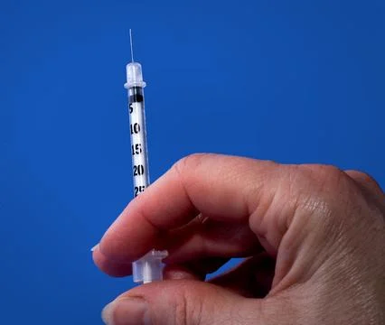 Hypodermic single use syringe for use by diabetics and other medical purposes. Fotos de archivo