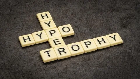 Hypotrophy and hypertrophy crossword Stock Photos
