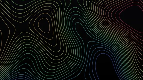 Hypsometric rainbow contour lines colored by elevation on black Stock Footage 348620076