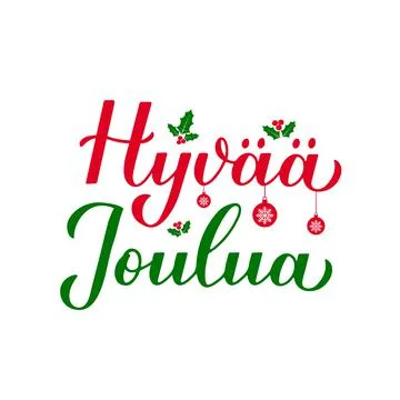 Hyvaa Joulua calligraphy hand lettering. Merry Christmas typography poster in Stock Illustration