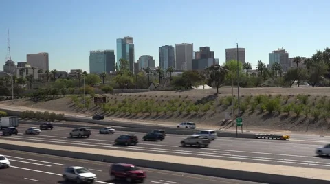 I-10 freeway timelapse of traffic with downtown Phoenix, Arizona Stock Footage 61221741