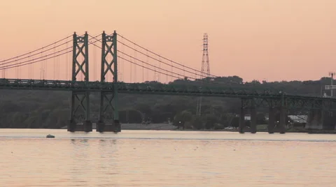 I-74 Interstate bridge over the Mississippi at sunset Stock-Footage 41852301