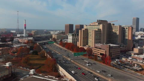 I-85 as it runs in front of Grady Hospital in Atlanta Georgia Stock Footage 172070376