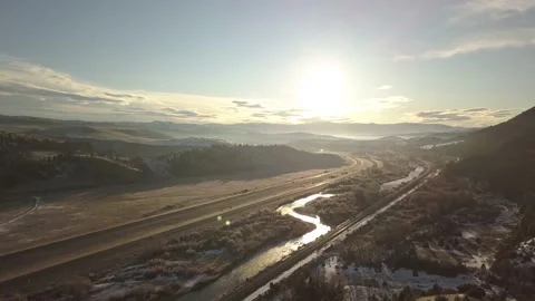I-90 at sunset from above Stock Footage 166069104